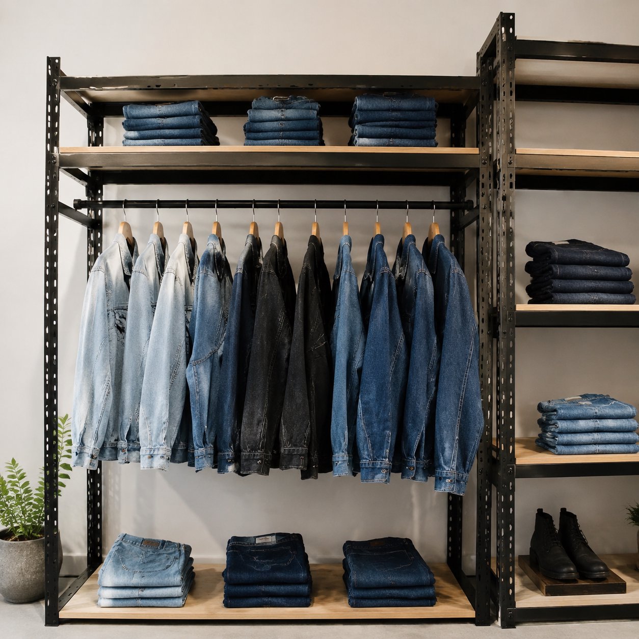Quần jeans, áo khoác denim là mặt hàng nặng cần kệ trưng bày chắc chắn riêng